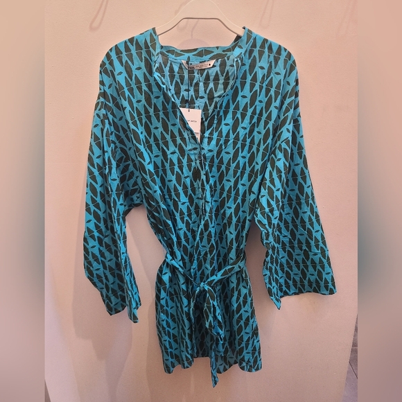 NWT Zara 100% Cotton "The Reese Dress" in Blue Geo Print - Size M - Picture 7 of 14